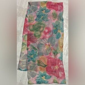 Vintage 100% Silk Floral Sheer Rectangle Scarf